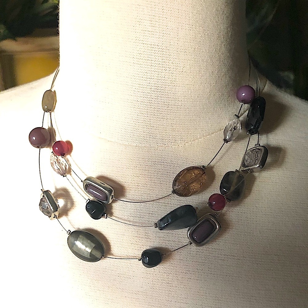 Chico’s multi wire strand beaded choker floating necklace